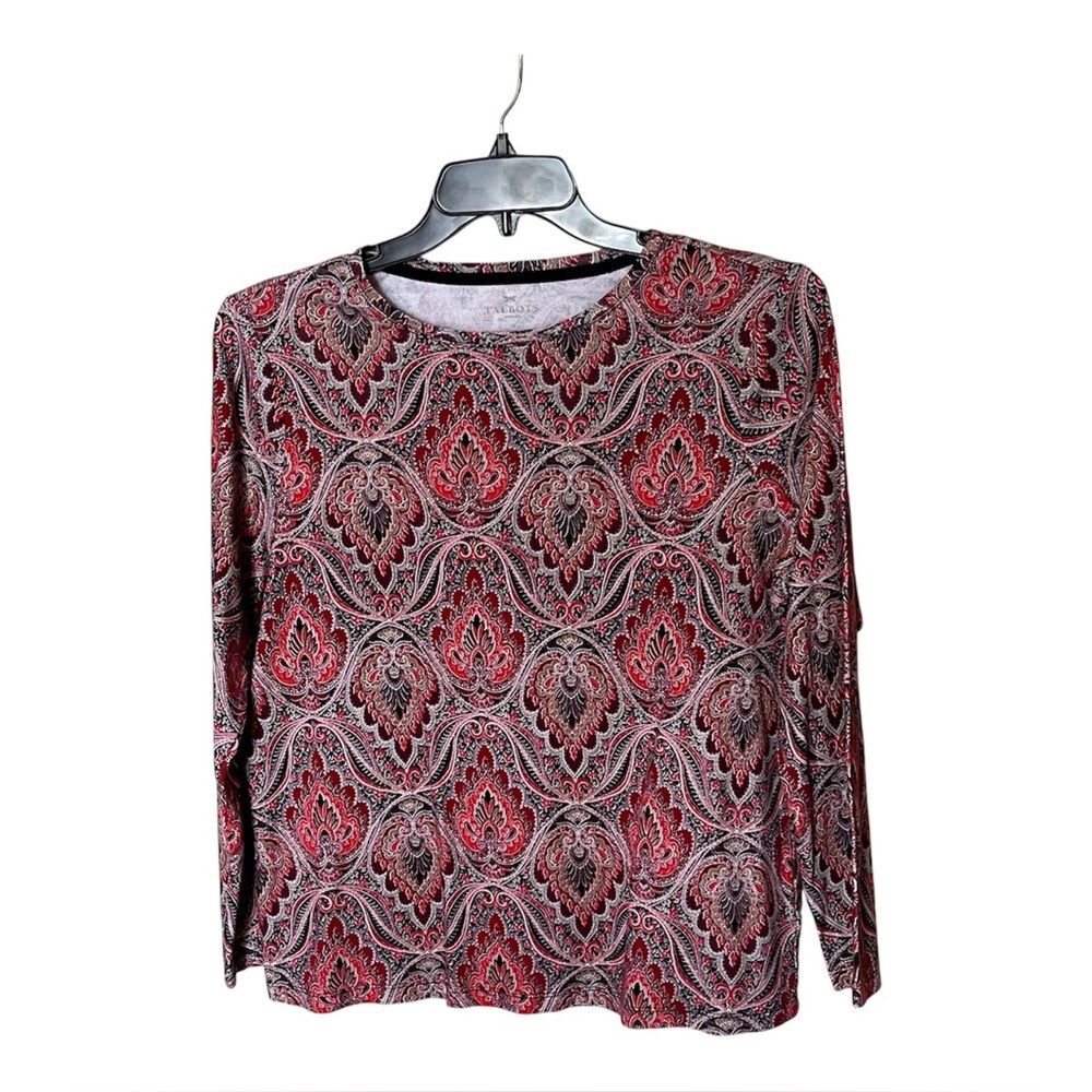 Talbots Woman 100% Cotton Long Sleeve Paisley Print T-Shirt Top Size 1X